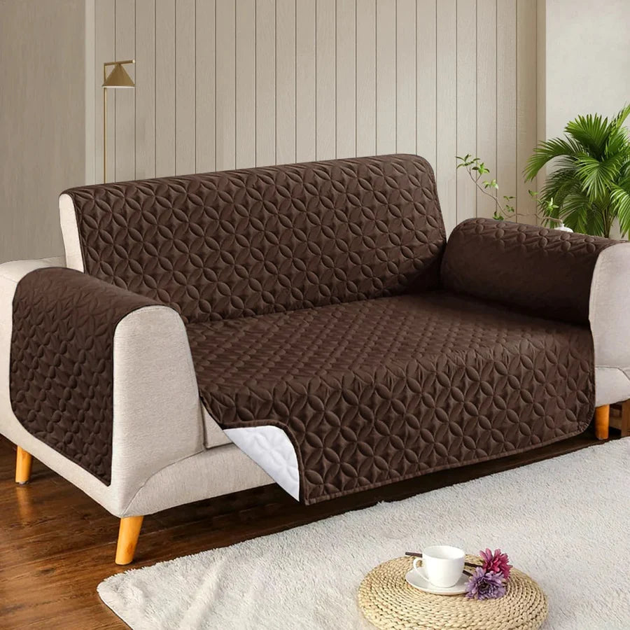 Microfiber Quilted Sofa Cover- Dark Brown
