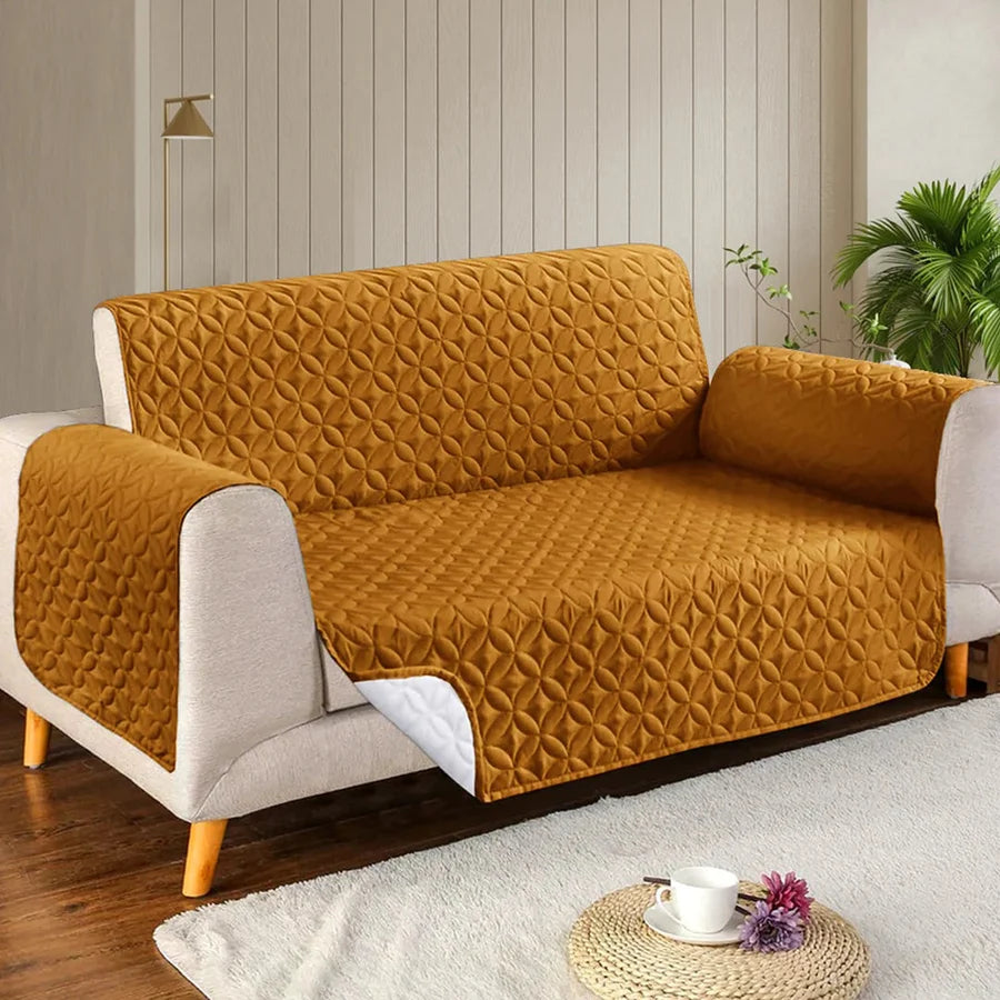 Microfiber Quilted Sofa Cover- Copper Brown