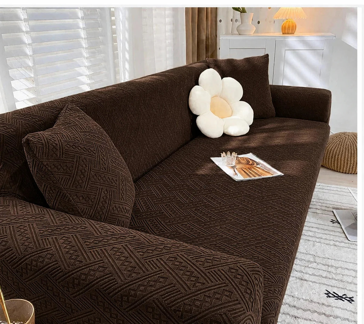 HF Royal Wave Sofa Cover - Dark Brown