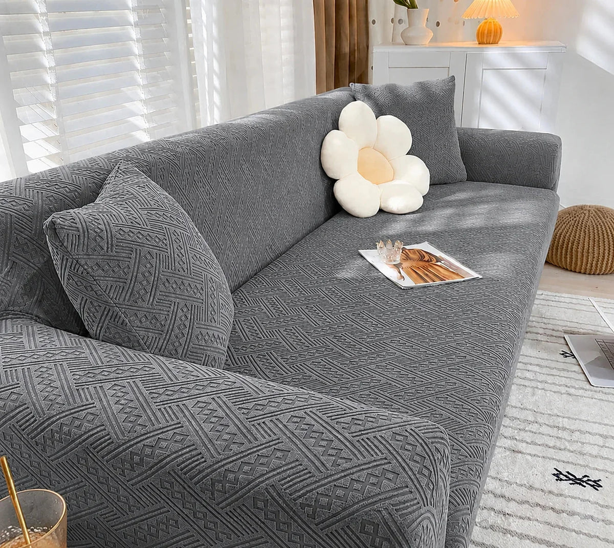 HF Royal Wave Sofa Cover - Grey