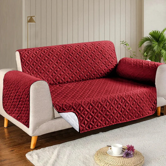 Microfiber Quilted Sofa Cover- Maroon