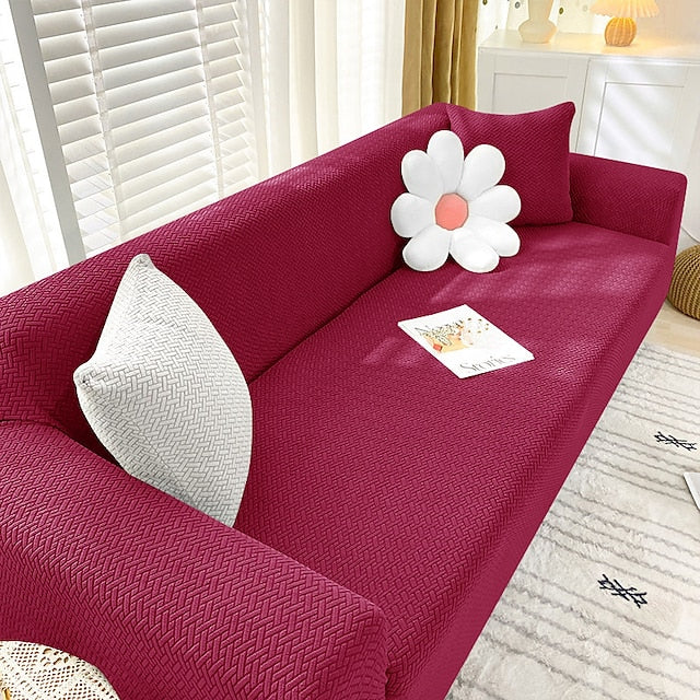Jacquard Stripe Sofa Cover - Maroon