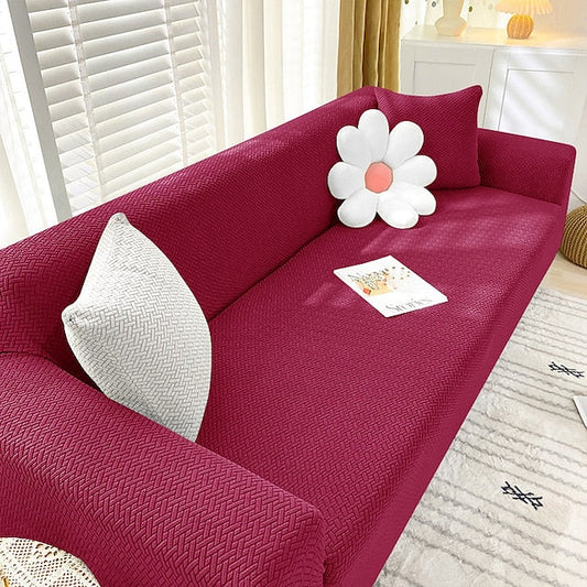 Jacquard Stripe Sofa Cover - Maroon