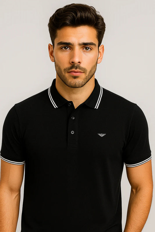 Men’s Black Polo Shirt – Cool & Stylish with Contrast Collar