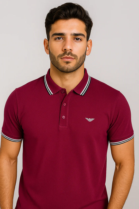 Men’s Maroon Polo Shirt – Cool & Stylish with Contrast Collar