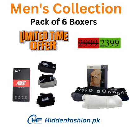 Men's Cotton Boxers B-o-s-s & N-i-k-e (Pack of 6) - Premium Deal