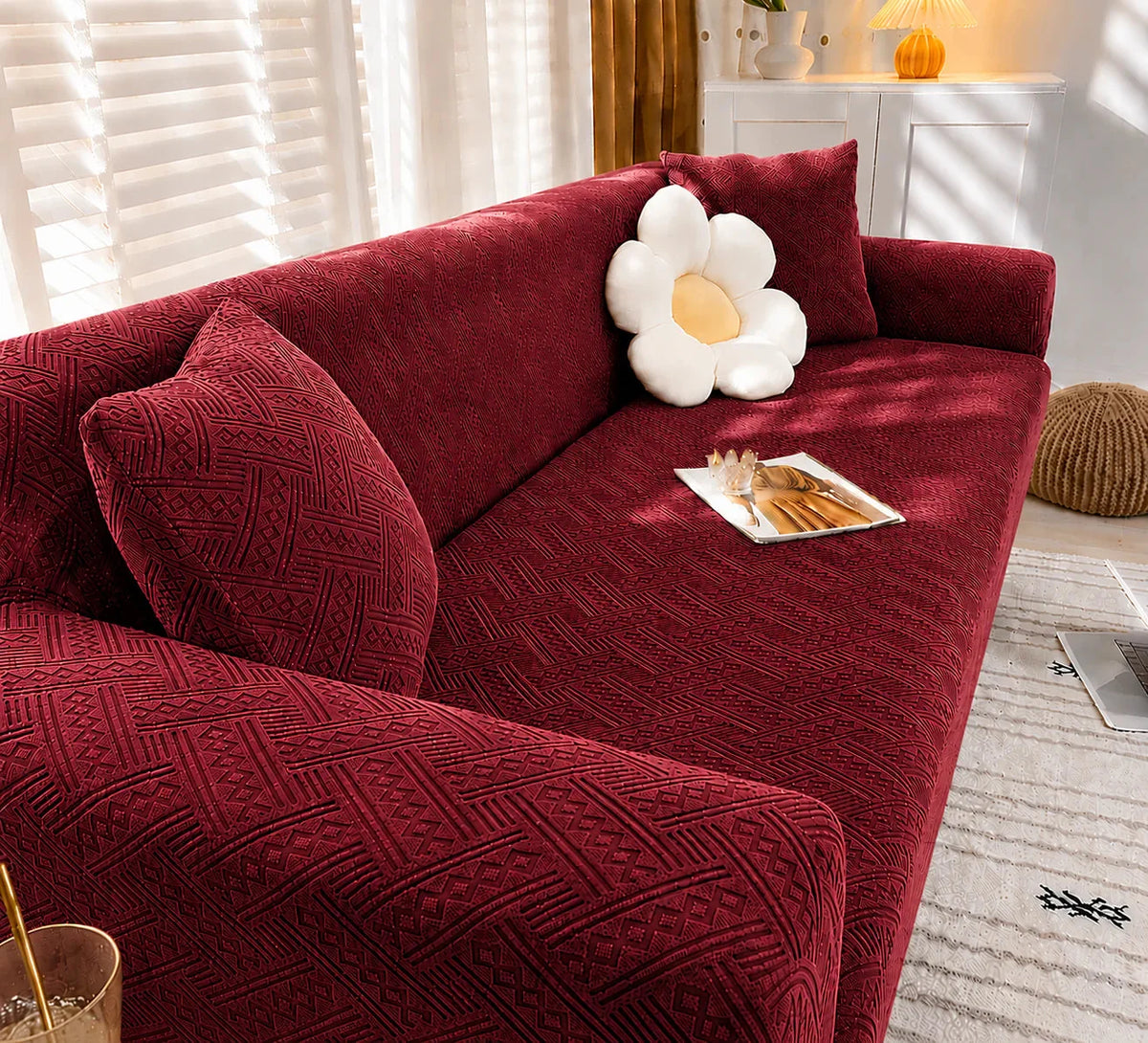 HF Royal Wave Sofa Cover - Maroon