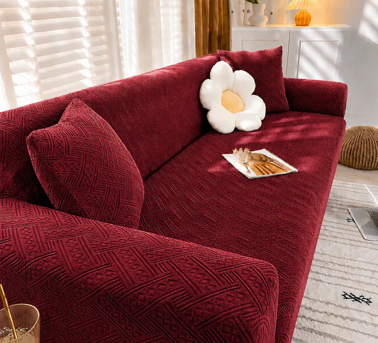 HF Royal Wave Sofa Cover - Maroon