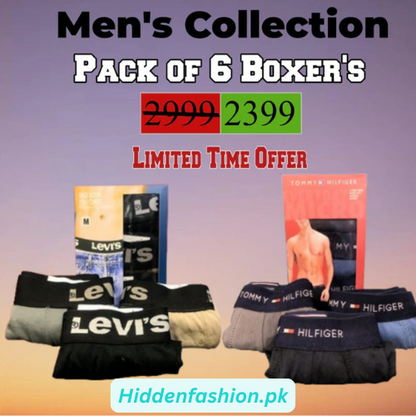 Men's Cotton Boxers T-0-m-m-y and L-e-v-i-e-s (Pack of 6) - Premium Deal
