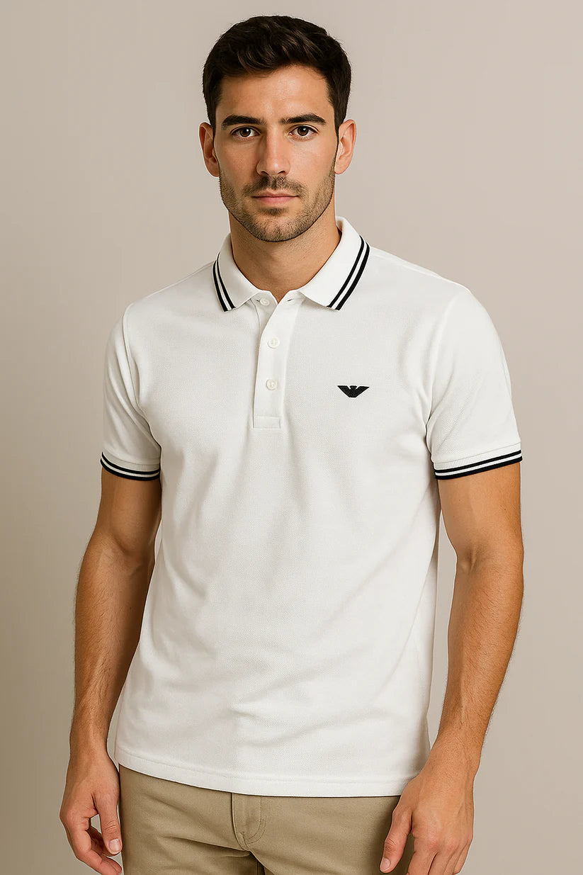 Men’s White Polo Shirt – Cool & Stylish with Contrast Collar