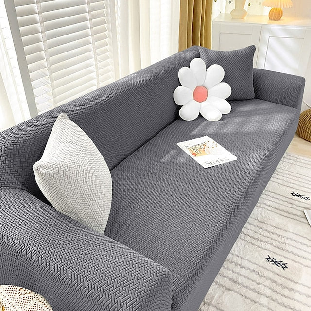 Jacquard Stripe Sofa Cover - Grey