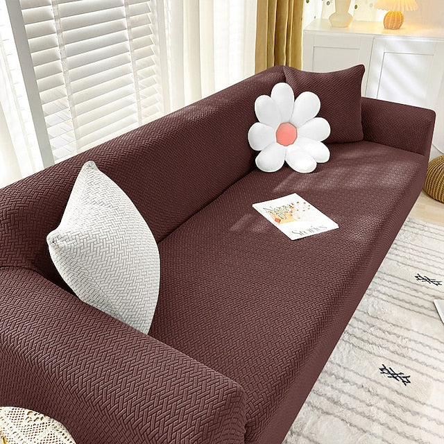 Jacquard Stripe Sofa Cover - Brown