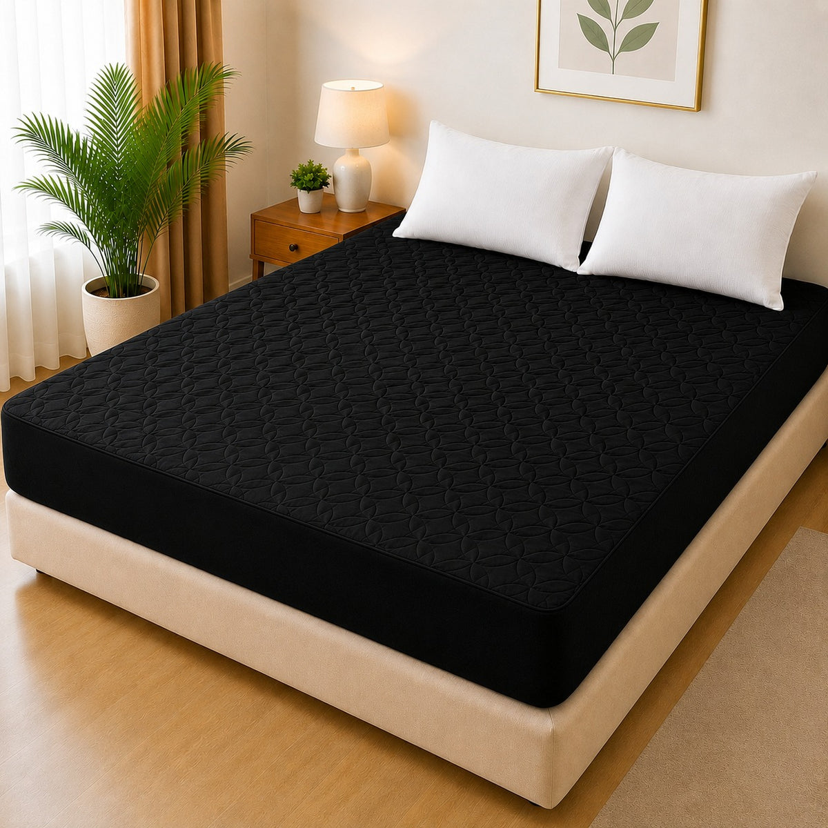 Quilted waterproof Mattress Cover - Balck