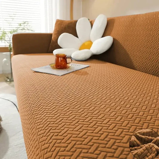 Jacquard Stripe Sofa Cover - Camel Brown